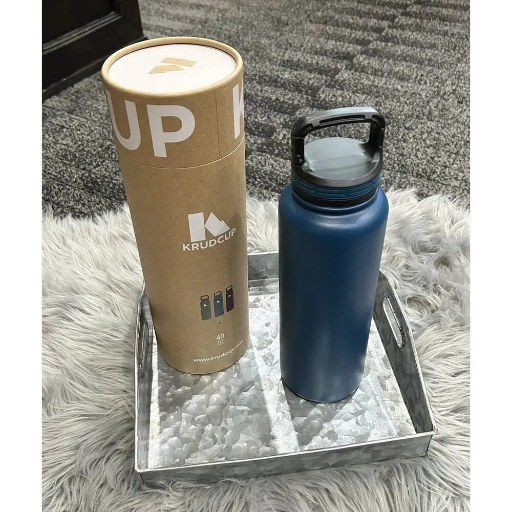 KRUDCUP 40oz Stainless Steel Dishwasher Safe Water Bottle With Clip Handle BLUE‎